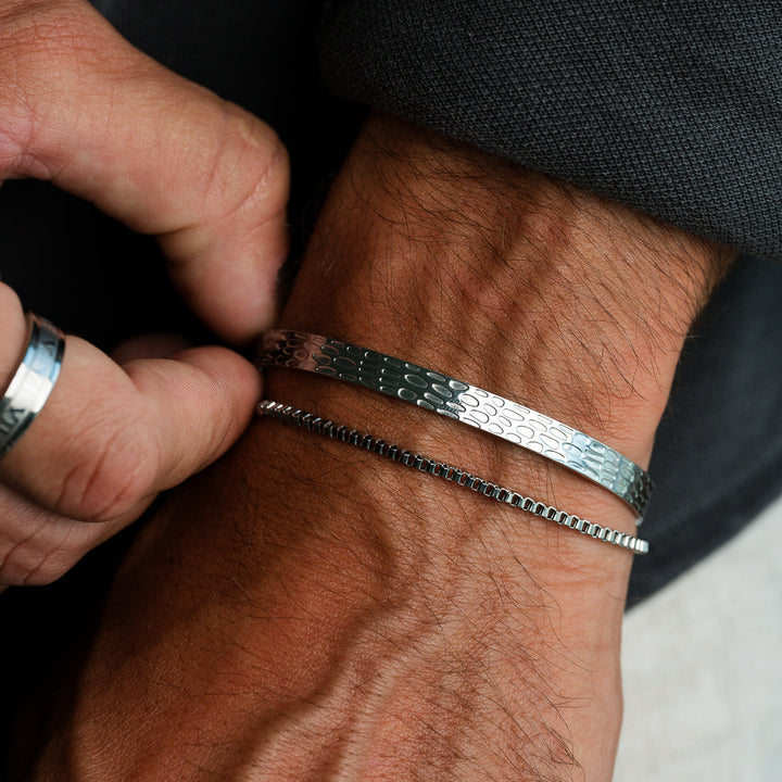 Textured Adjustable Cuff Bangle - Silver